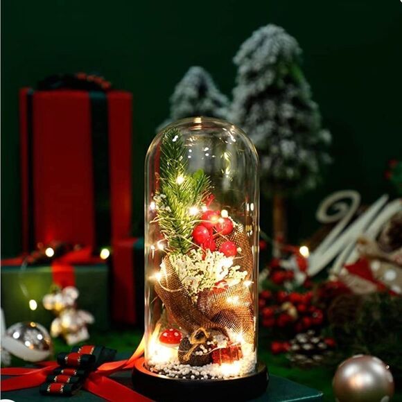 Christmas tree in glass dome. Appx 9” tall.  Uses 3-AAA batteries not included - Picture 2 of 11
